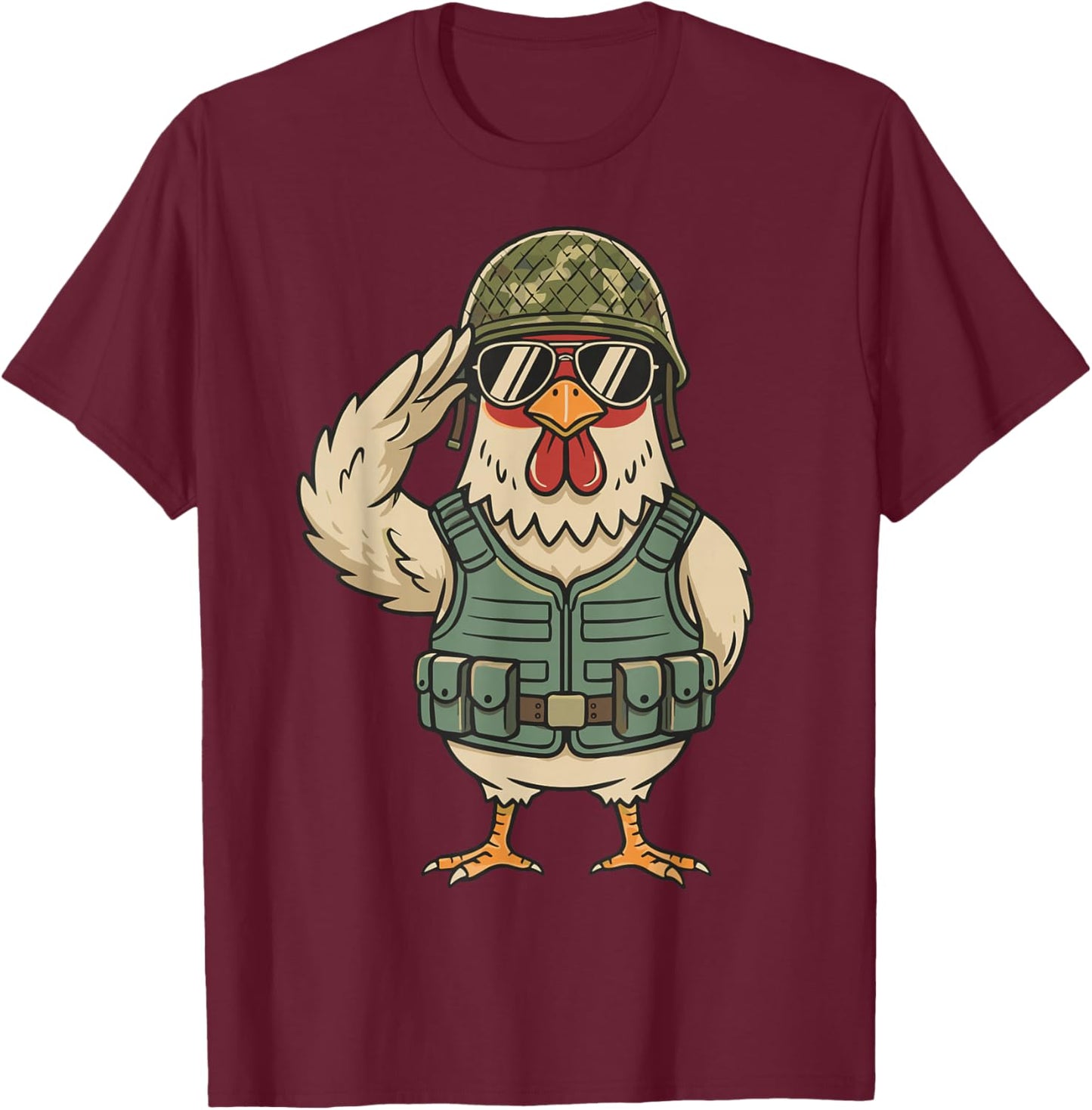Saluting Soldier Chicken Military Rooster Army for Veterans T-Shirt - T-Shirt | Maroon