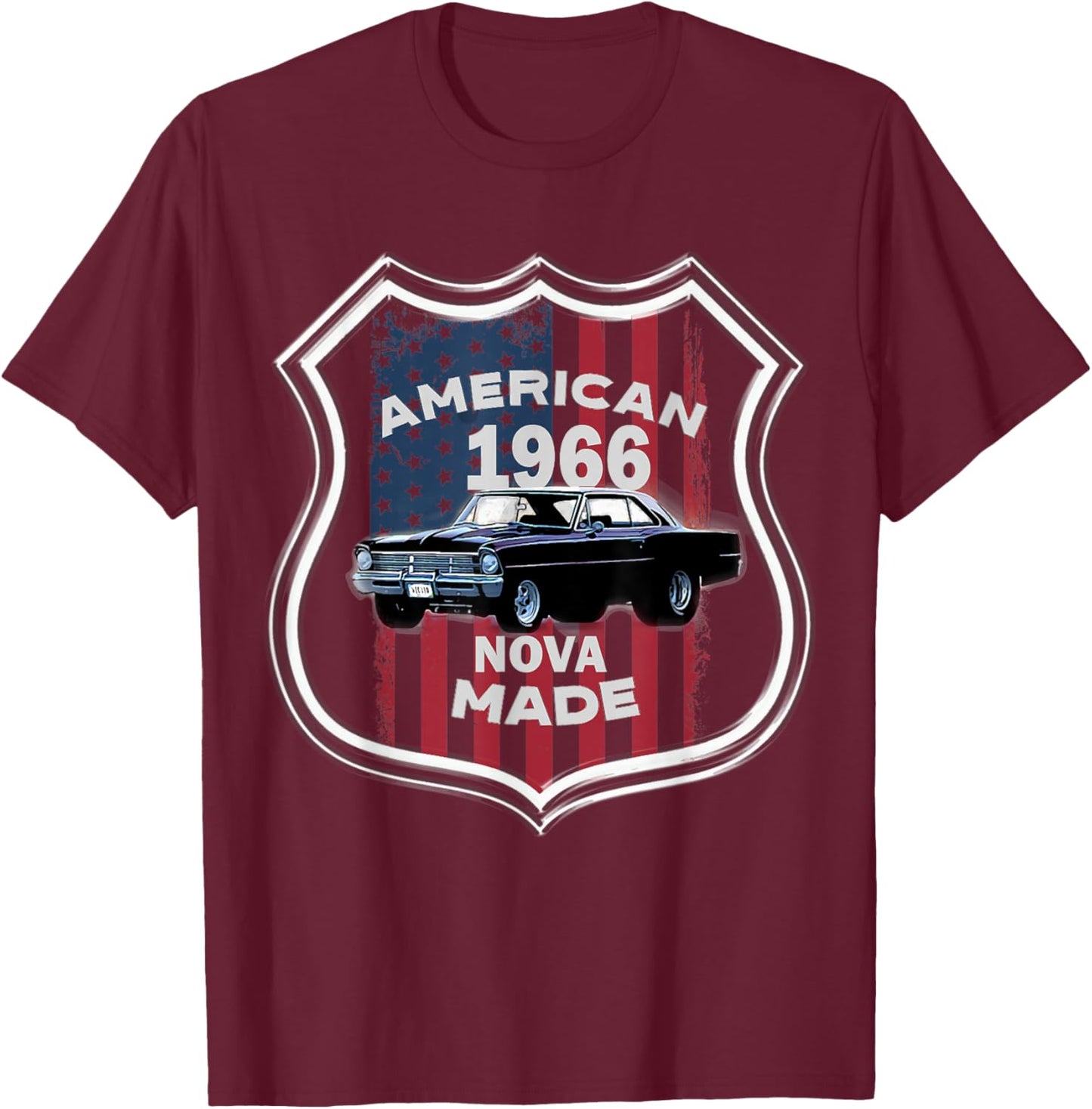 1966 66 Chevys Nova 2 Classic Car Old School Muscle Car T-Shirt - T-Shirt | Maroon