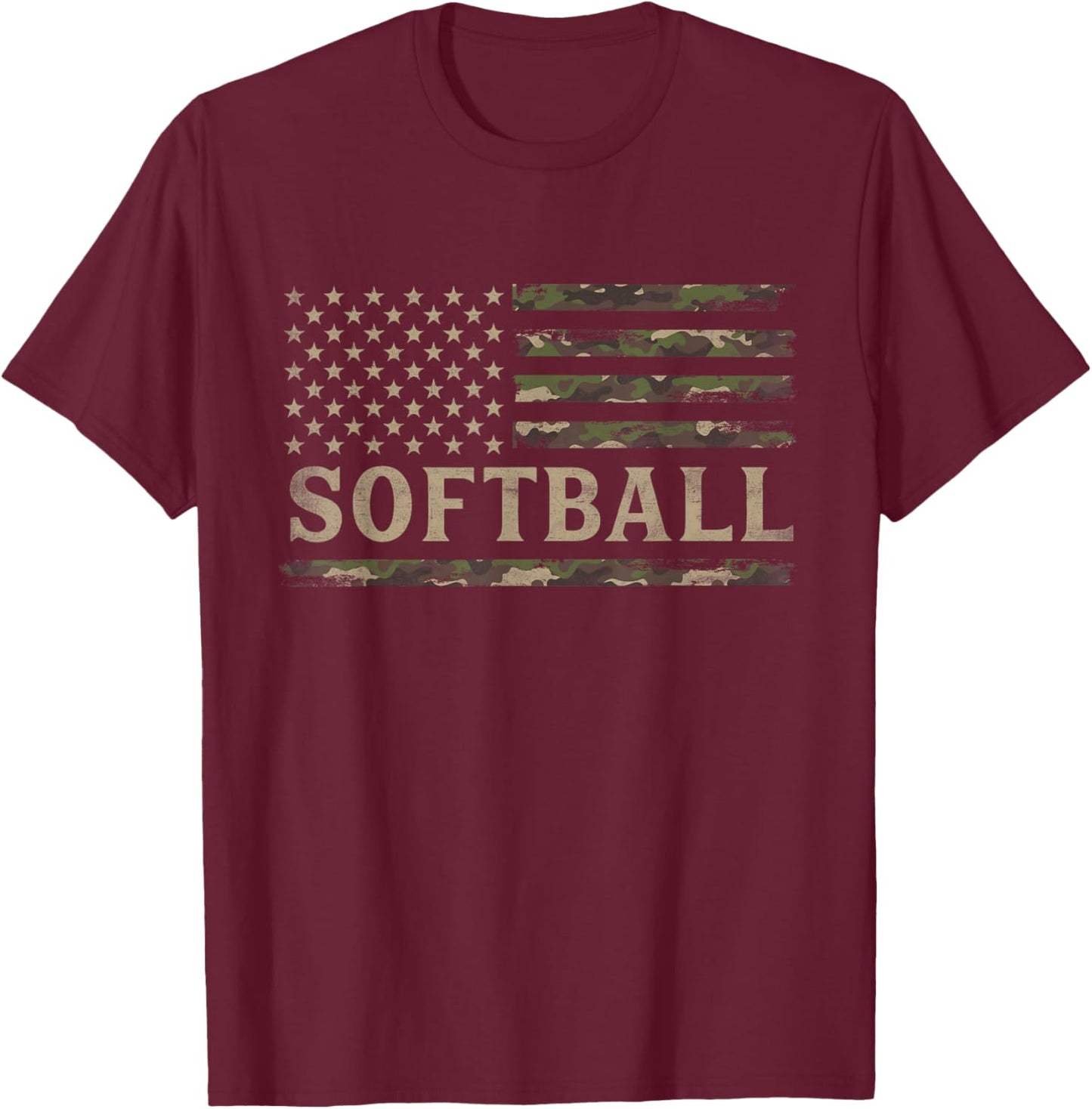 Camo Softball Camourflage USA Flag Player Coach T-Shirt - T-Shirt | Maroon