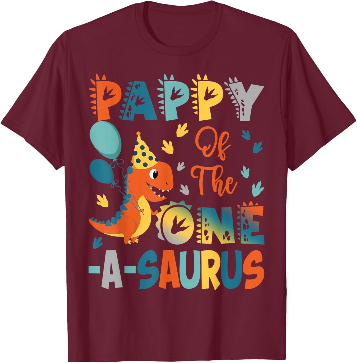 Pappy Of The One-A-Saurus 2Nd Birthday Dinosaur Party T-Shirt - T-Shirt | Maroon