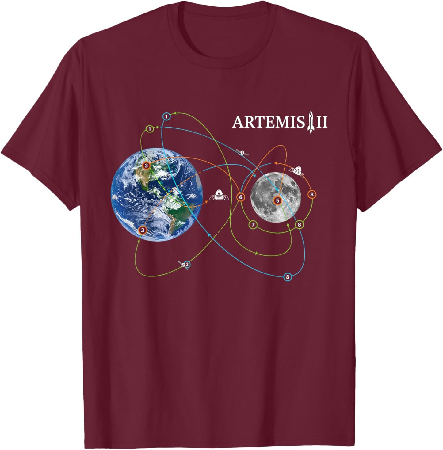 Artemis II 2026 American Rocket Launch to The Moon Landing T-Shirt - T-Shirt | Maroon