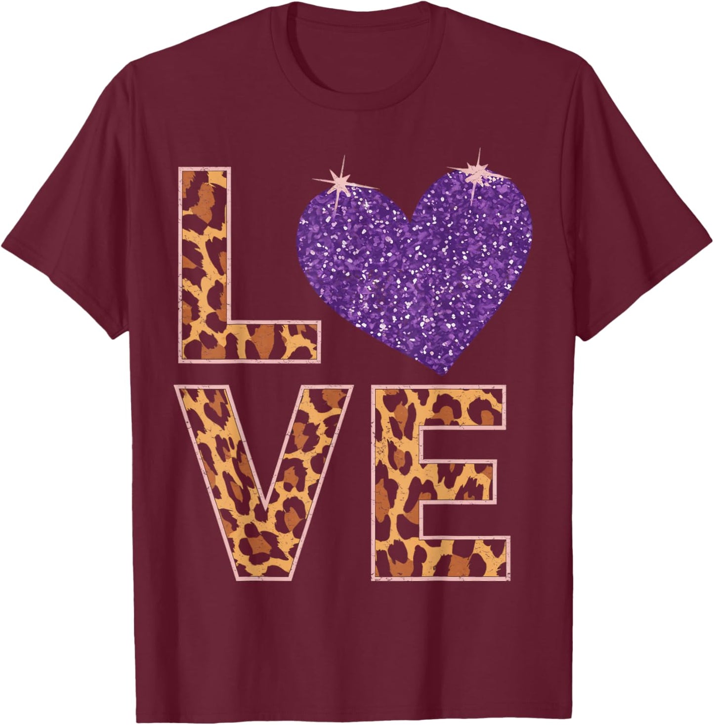 Love Leopard Purple Heart Valentine's Day Women Girls T-Shirt - T-Shirt | Maroon