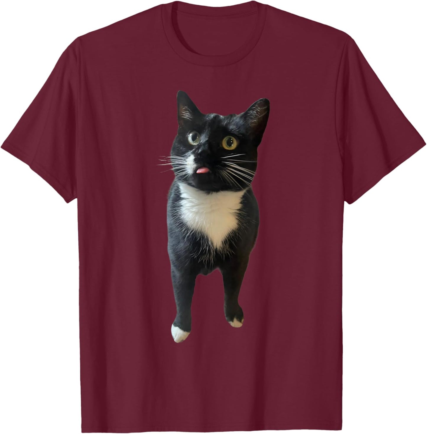 Tuxedo Cat Classic Blep T-Shirt - T-Shirt | Maroon