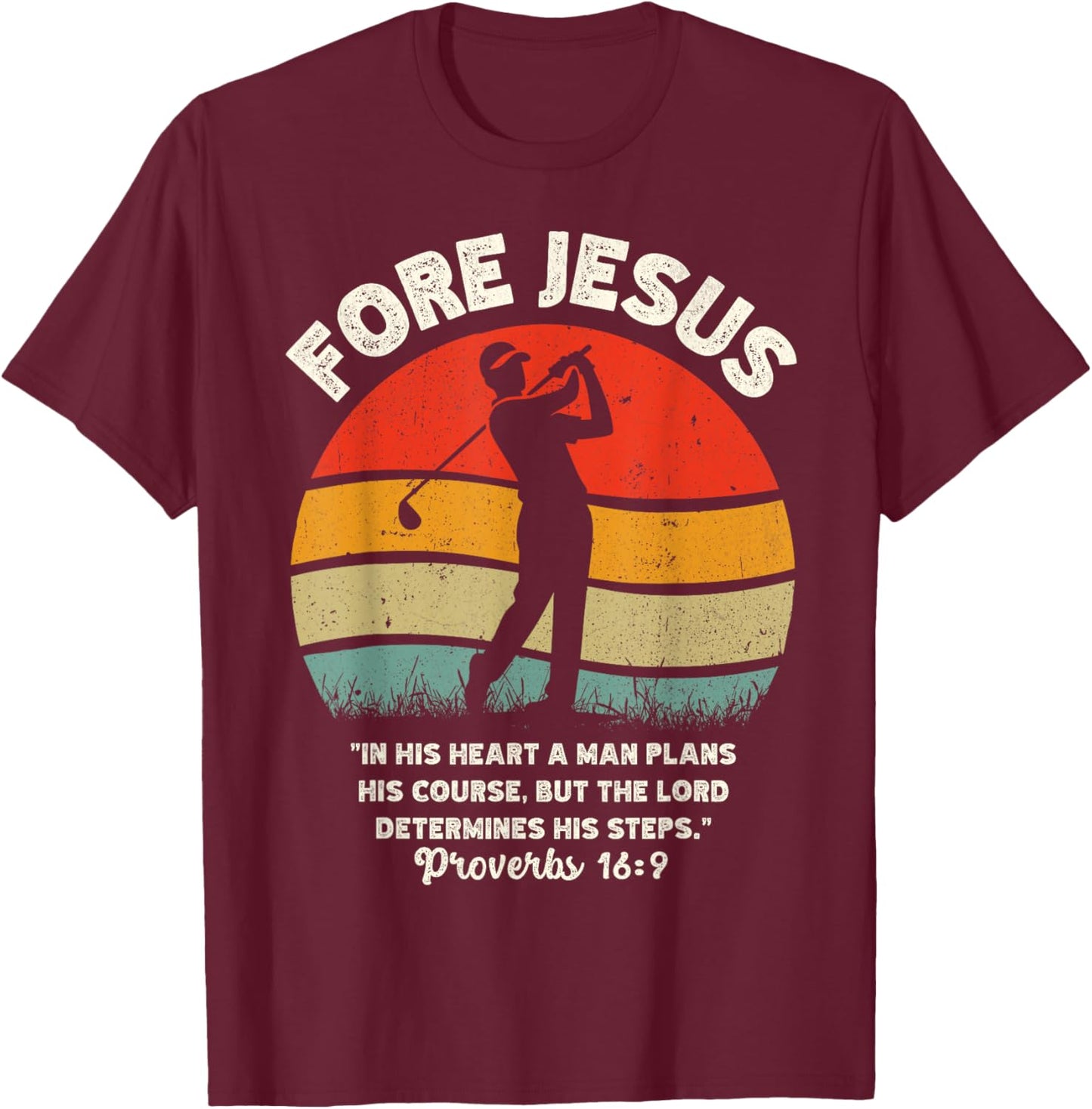 FORE Jesus Christian Golf Retro 70s Religious Golfing Men's T-Shirt - T-Shirt | Maroon