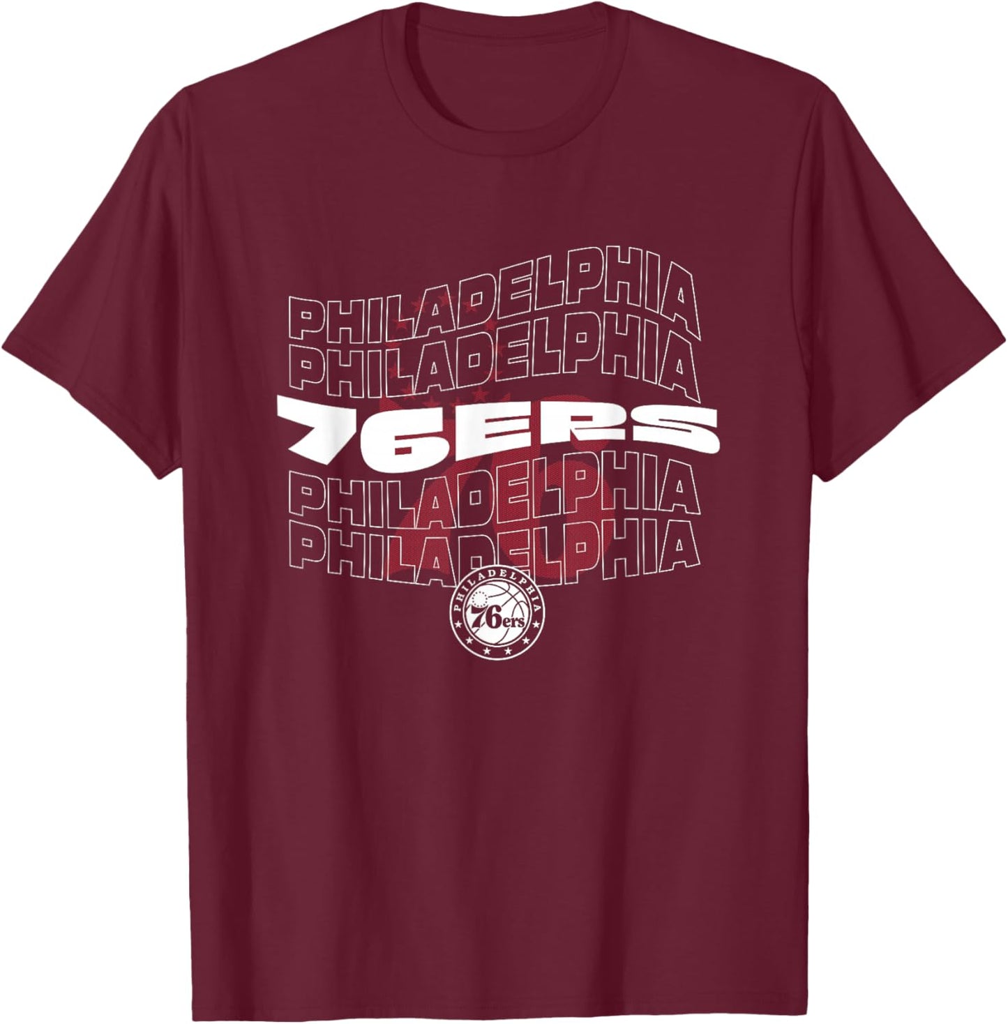 NBA Philadelphia 76ers Wave Outline Team Logo T-Shirt - T-Shirt | Maroon