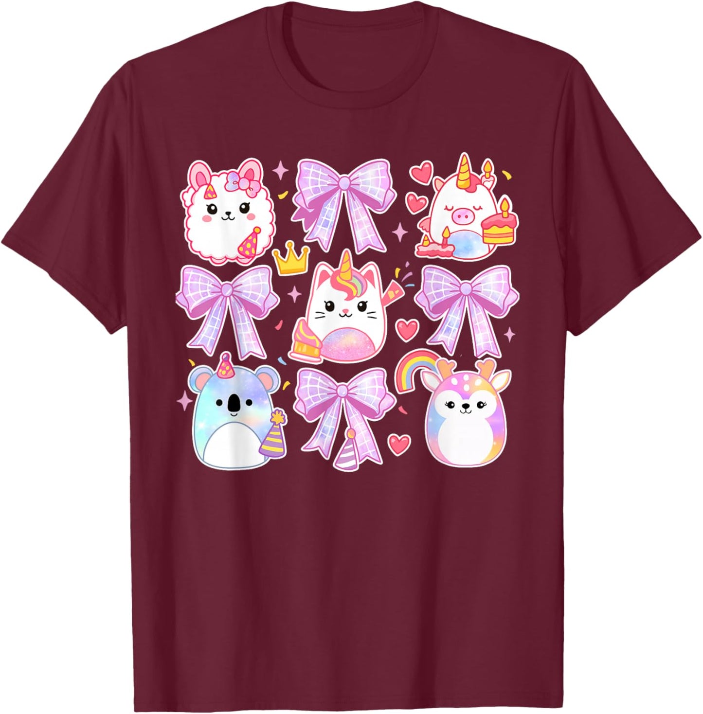 Cute Coquette Bow Squish Girls Kids T-Shirt - T-Shirt | Maroon
