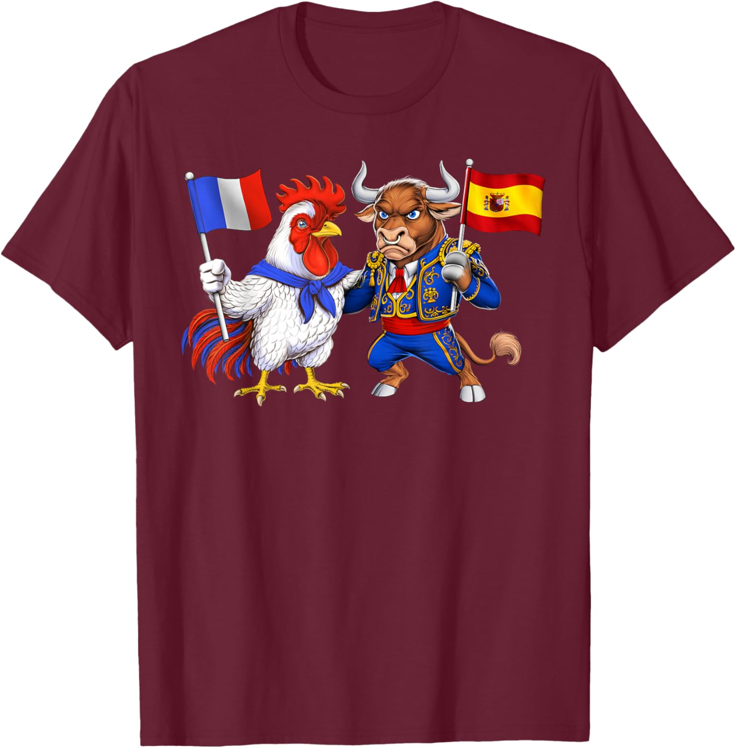 Flag France Spain French Roots Spanish Heritage T-Shirt - T-Shirt | Maroon