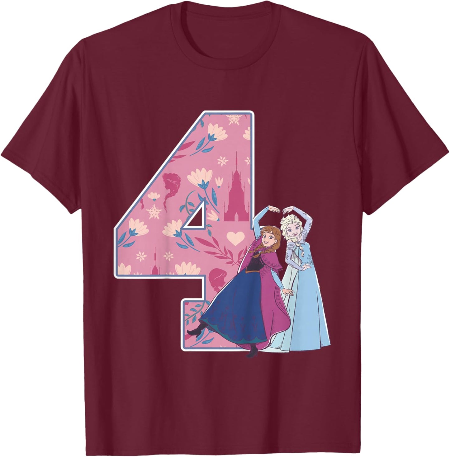 Frozen Sisters 4 Geburtstag T-Shirt - T-Shirt | Maroon