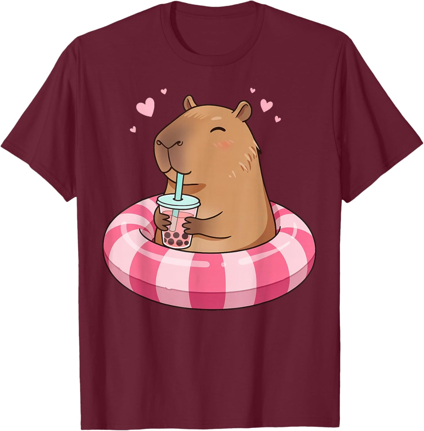 Capybara On Pool Float Drinking Boba Bubble Tea Kids Girls T-Shirt - T-Shirt | Maroon