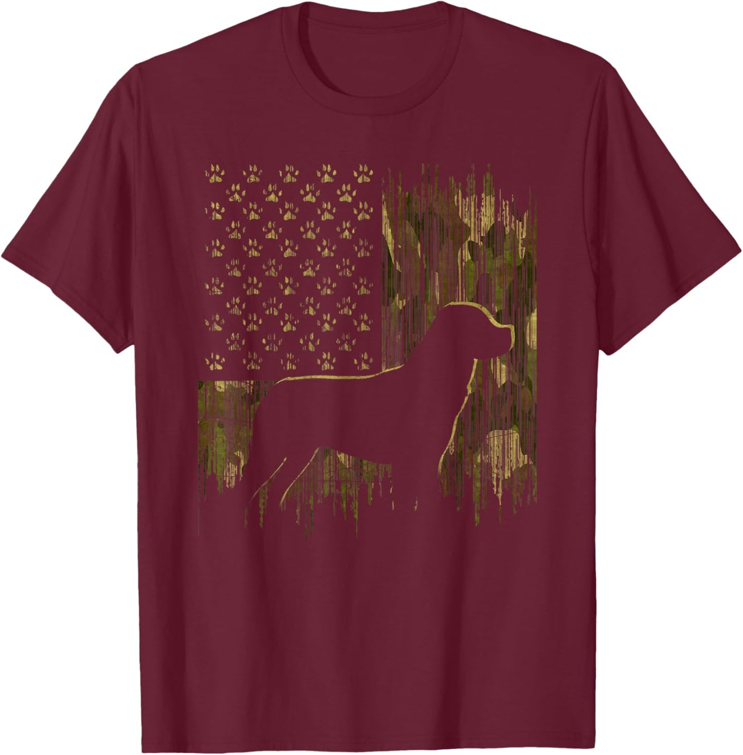 Vintage Camouflage USA Flag Love Rottweiler Dog Silhouette T-Shirt - T-Shirt | Maroon