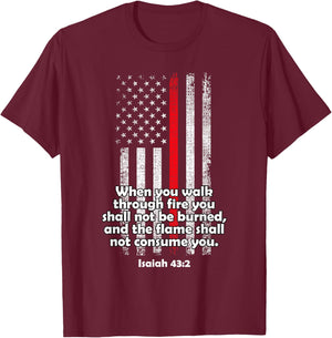 Isaiah 43:2 Firefighter Verse Hero Gift Brave Firemen T-Shirt - T-Shirt | Maroon