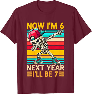 Kids 6 Year Old Birthday Boys Kids Now I'm 6 Next Year I'll be 7 T-Shirt - T-Shirt | Maroon