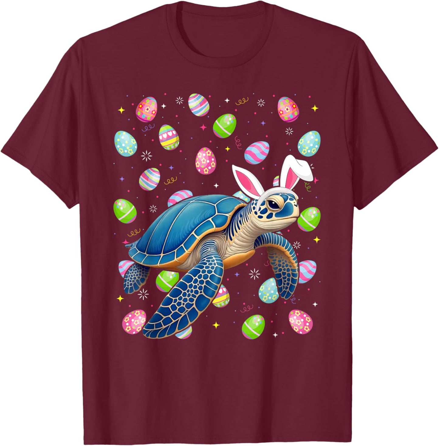 Sea Turtle Happy Easter Egg Hunt Bunny Ear Sea Turtle Easter T-Shirt - T-Shirt | Maroon
