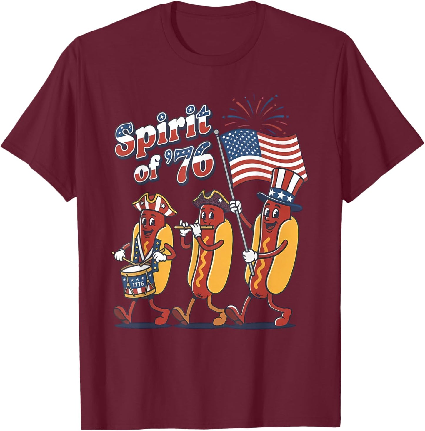 Spirit of 76 Patriotic Hot Dog Parade Patriotic 4th July T-Shirt - T-Shirt | Maroon