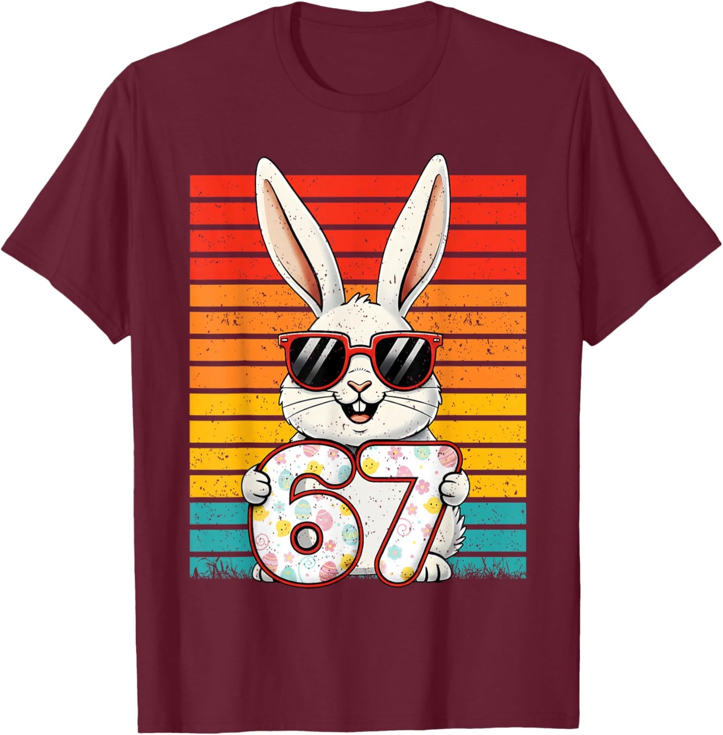Retro Happy Easter Bunny 67 Six Seven Meme Boy Girl Kid T-Shirt - T-Shirt | Maroon