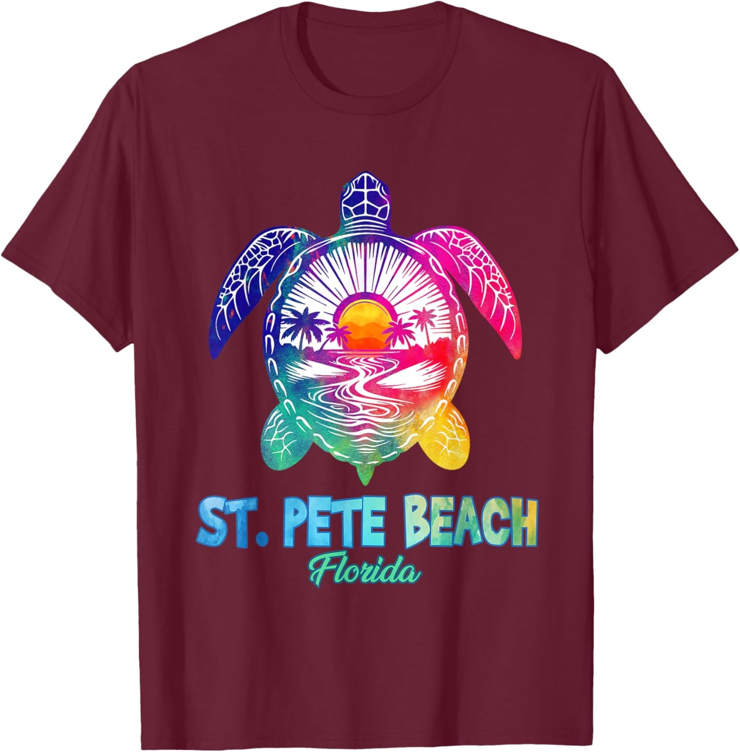 St. Pete Beach Tie Dye Sea Turtle Florida Vacation T-Shirt - T-Shirt | Maroon