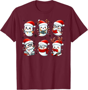 Funny Ghost Book Reading Christmas Books Lover Teacher Kids T-Shirt - T-Shirt | Maroon