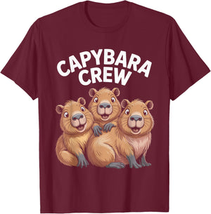Capybara Crew Cartoon Funny Animal Themed Trio Retro Artwork T-Shirt - T-Shirt | Maroon