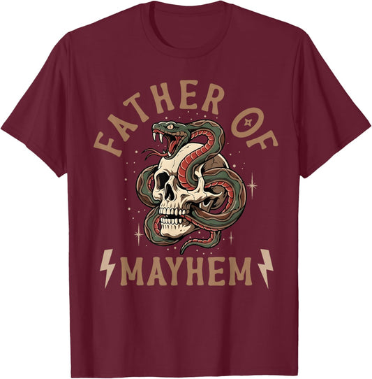 Father of Mayhem Funny Fathers Day Dad Humor Men T-Shirt - T-Shirt | Maroon