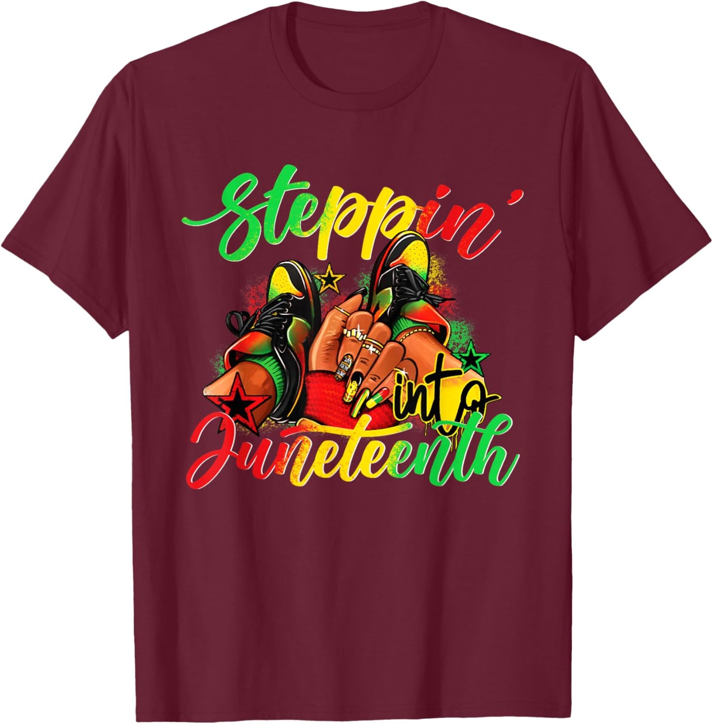 Stepping into Juneteenth Afro Woman Black Girls Sneakers Men T-Shirt - T-Shirt | Maroon