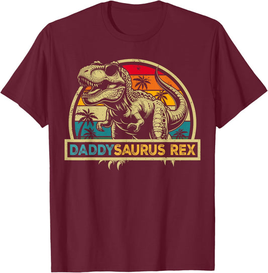 Daddysaurus Rex Dinosaur Daddy Saurus Rex Family Matching T-Shirt - T-Shirt | Maroon