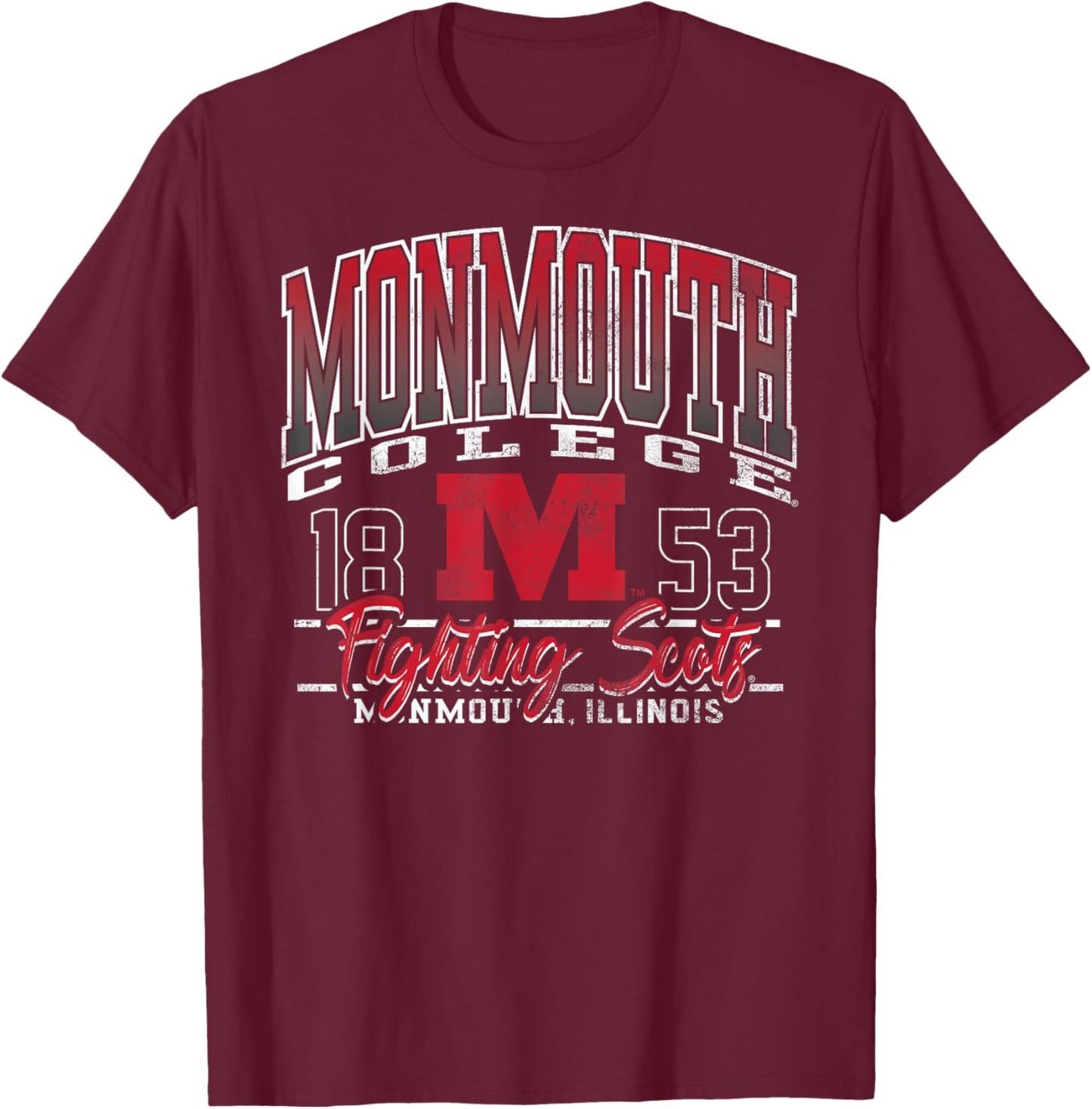 Monmouth College Fighting Scots Kicking It Dark Heather T-Shirt - T-Shirt | Maroon