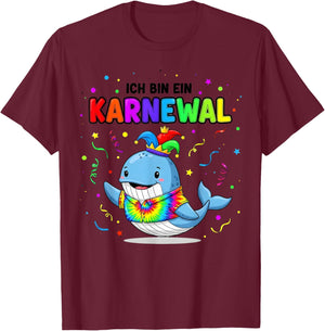 with German Text "Ich Bin Ein Karnewal" Funny Whale Motif T-Shirt - T-Shirt | Maroon