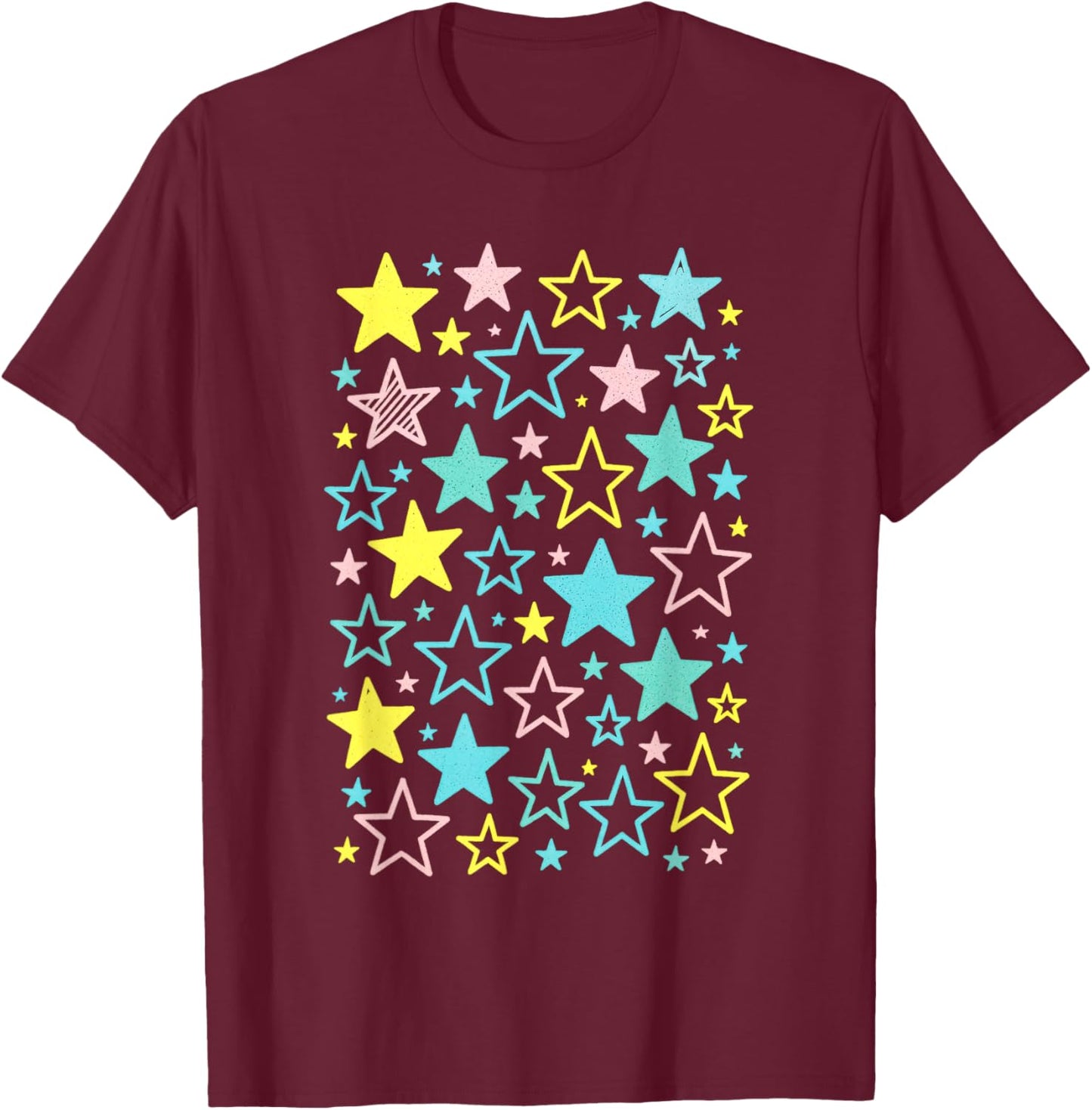 Colorful Stars - Fun Pattern Art T-Shirt - T-Shirt | Maroon