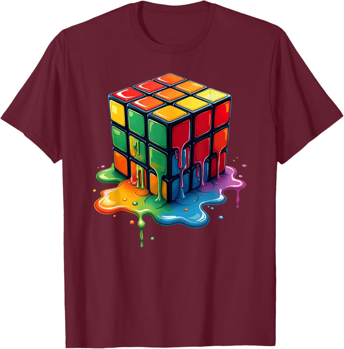 Aesthetic Melting Cube Dripping T-Shirt - T-Shirt | Maroon