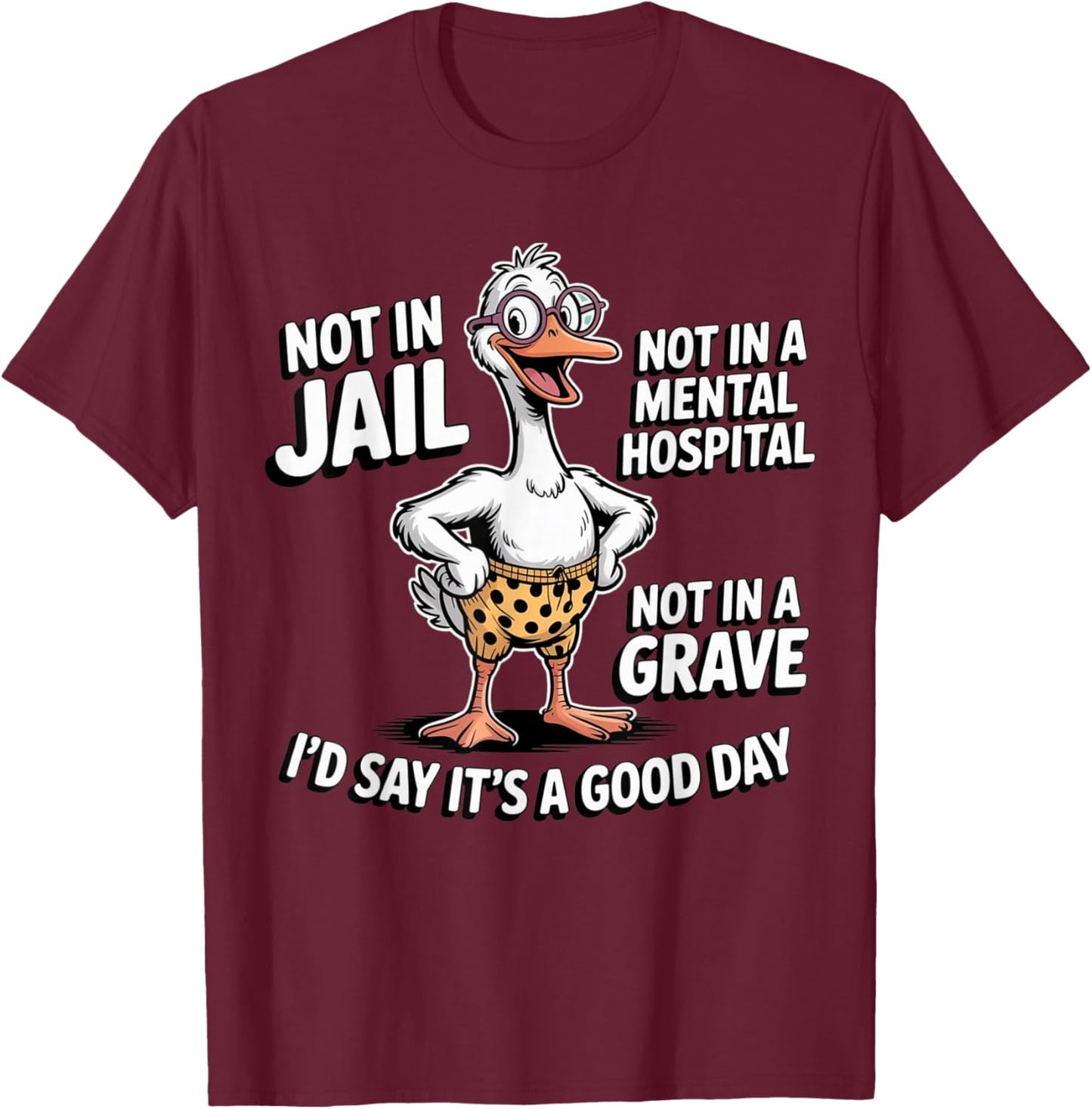 Not in Jail Not in A Mental Hospital Not in A Grave Funny T-Shirt - T-Shirt | Maroon