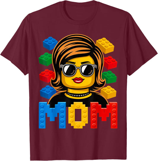 Family Mom Master Builder Building Bricks Blocks Mothers Day T-Shirt - T-Shirt | Maroon