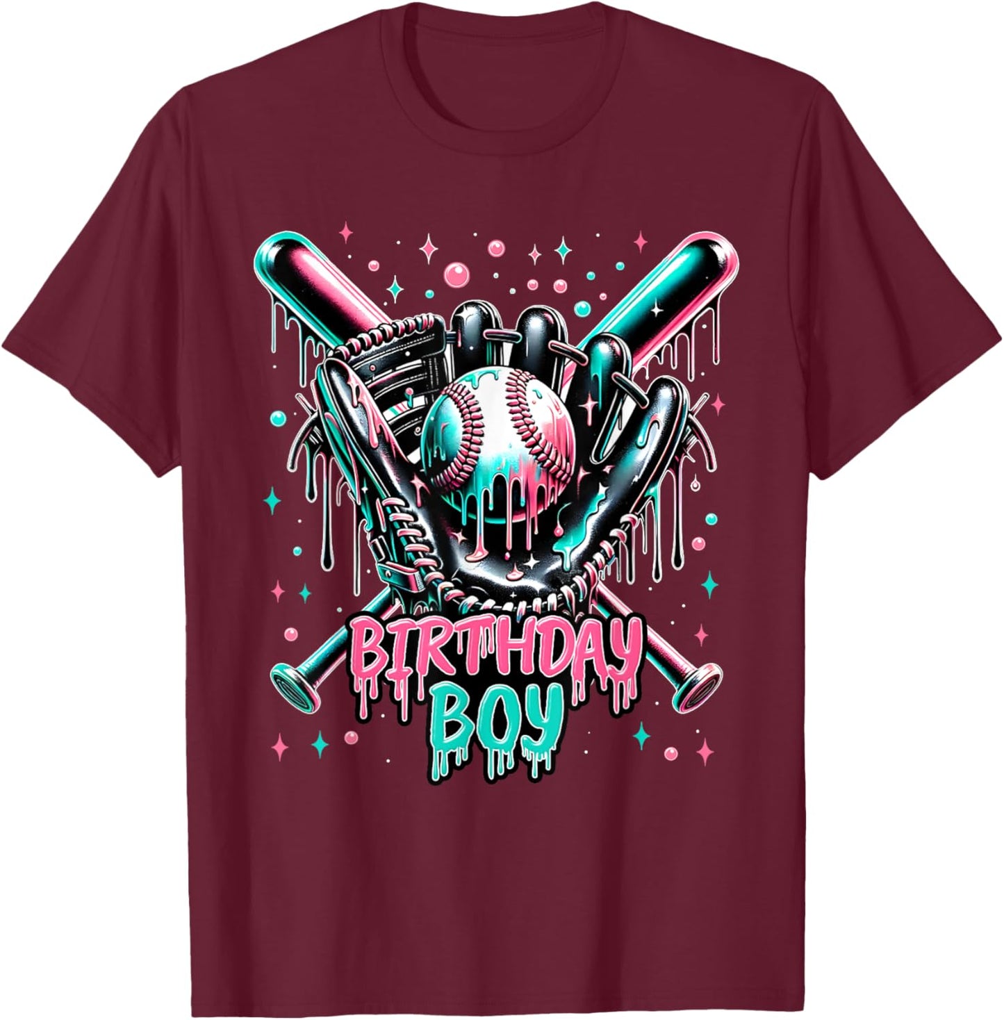 Drip Themed Baseball Birthday Boy Funny Sports Boys Gifts T-Shirt - T-Shirt | Maroon
