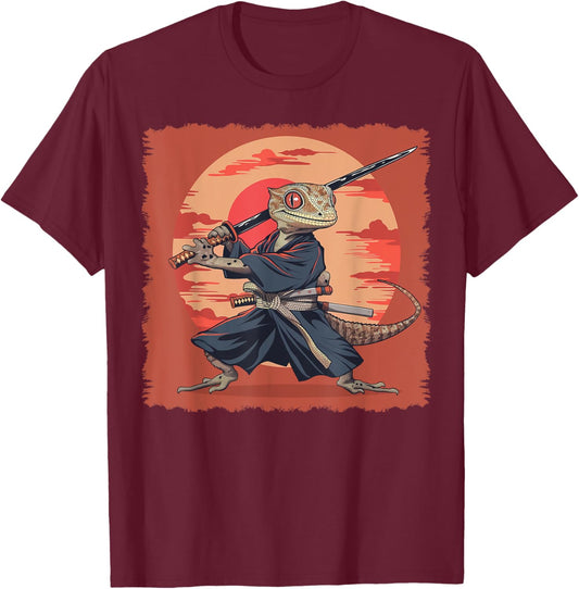 Crested Gecko Lizard Japanese Art Samurai Ukiyo-e T-Shirt - T-Shirt | Maroon
