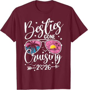 Besties Gone Cruising 2026 Girls Matching Women Cruise T-Shirt - T-Shirt | Maroon