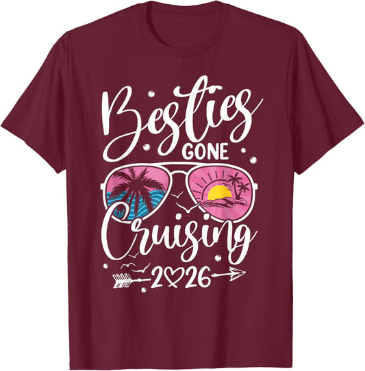 Besties Gone Cruising 2026 Girls Matching Women Cruise T-Shirt - T-Shirt | Maroon