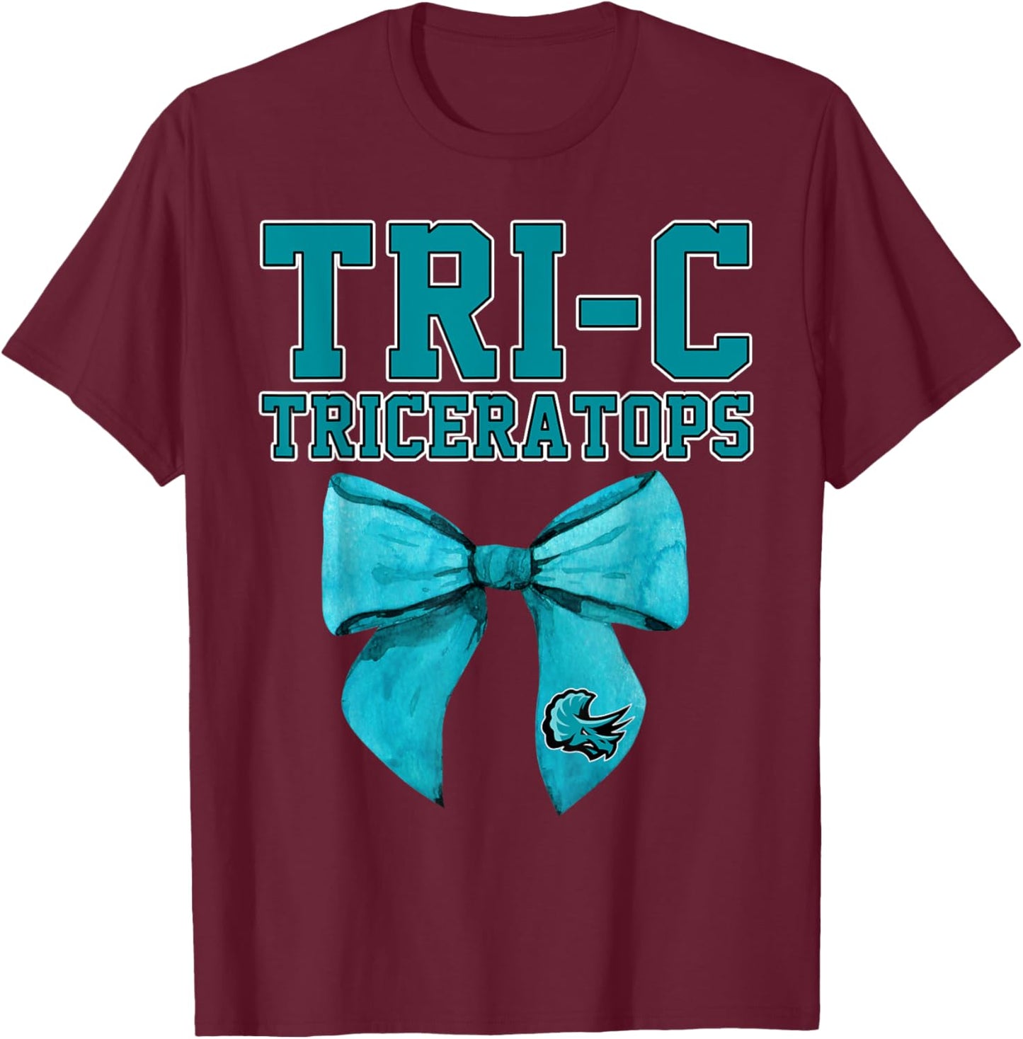 Tri-C TriceratopsCuyahoga Community College Bow Vintage T-Shirt - T-Shirt | Maroon