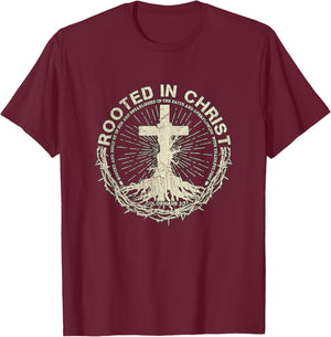 Vintage Retro Rooted In Christ Shirt Jesus Shirts Christian T-Shirt - T-Shirt | Maroon