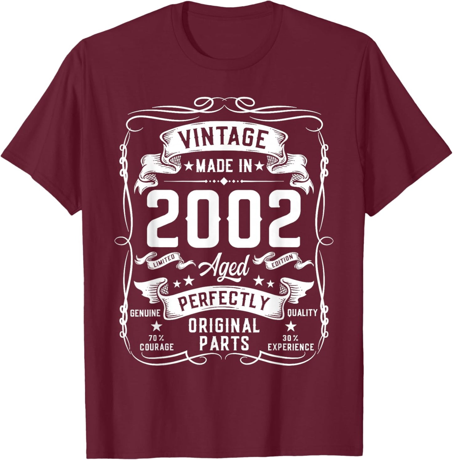 Vintage 2002 24yr 24th Birthday Gifts 24 Years Old T-Shirt - T-Shirt | Maroon