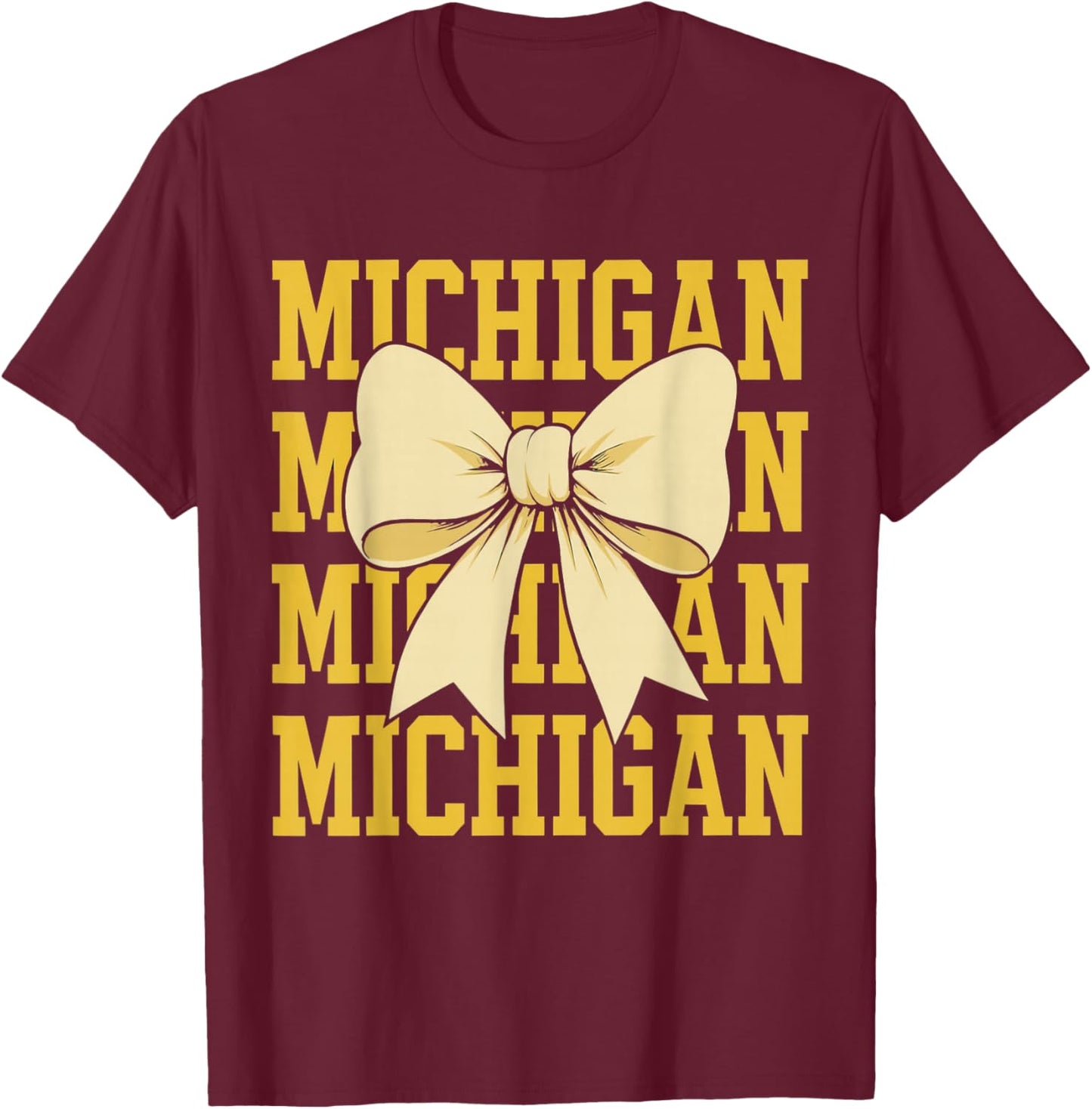 Retro Michigan Preppy Coquette Bow Women Girls Kids T-Shirt - T-Shirt | Maroon