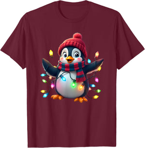 Christmas Lights Penguin Wearing Xmas Hat Penguin Lovers T-Shirt - T-Shirt | Maroon