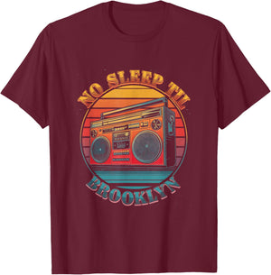 Retro Boombox No Sleep Til Brooklyn T-Shirt - T-Shirt | Maroon