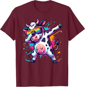 Dabbing Cow Cattle Dairy Farmer Kids Boys Cow Lovers T-Shirt - T-Shirt | Maroon