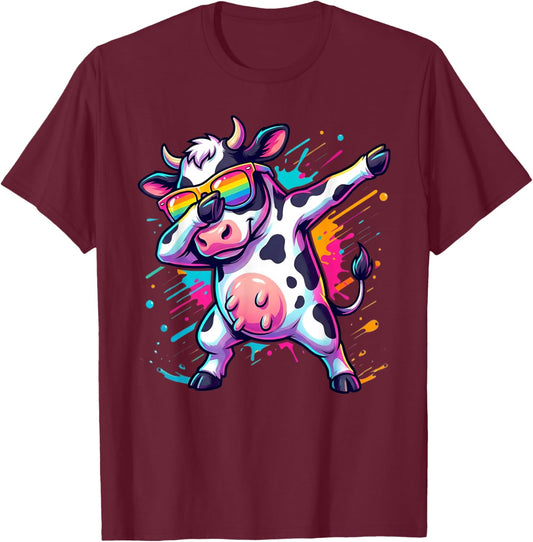 Dabbing Cow Cattle Dairy Farmer Kids Boys Cow Lovers T-Shirt - T-Shirt | Maroon