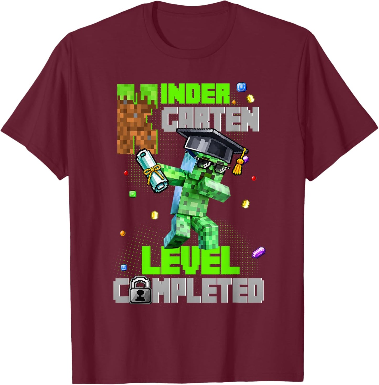 Kindergarten Level Completed Last Day of School Dabbing Game T-Shirt - T-Shirt | Maroon