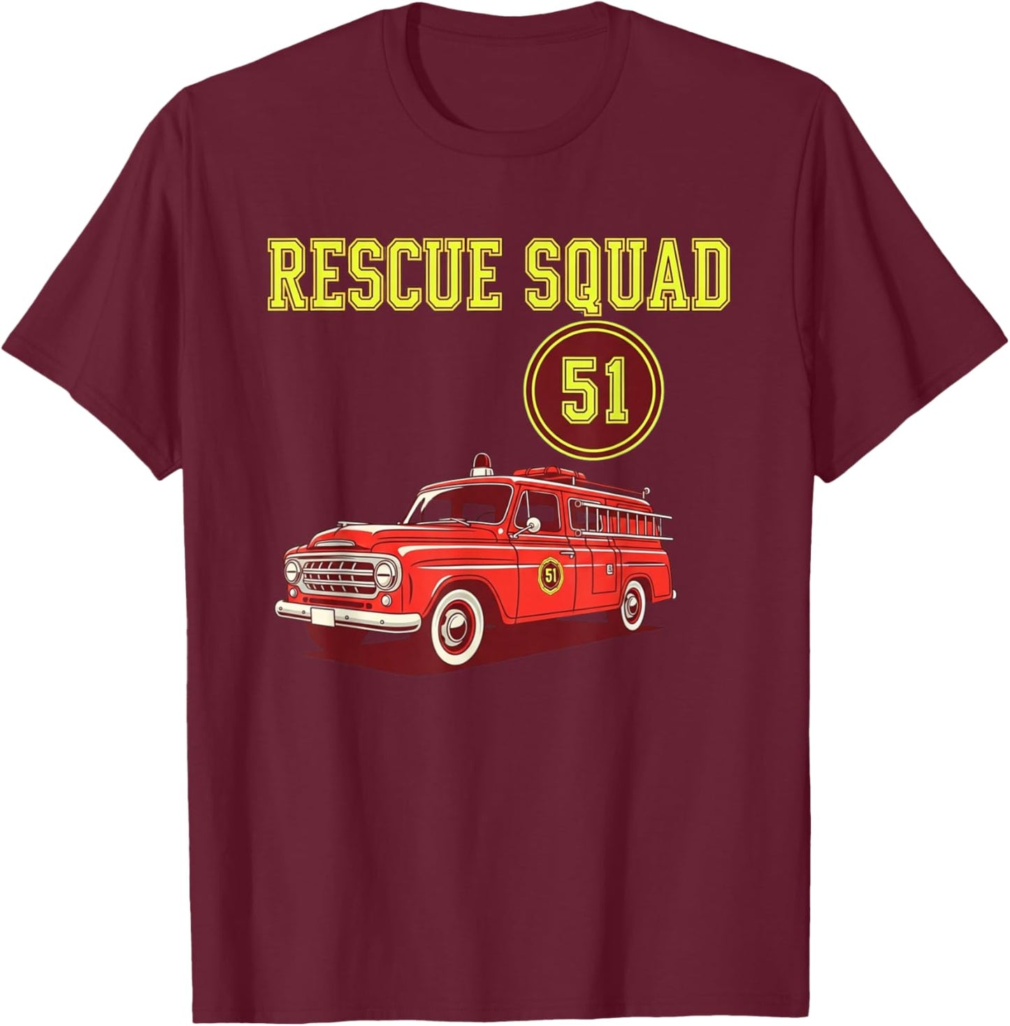 Truck Side 51 Emergency Squad Logo Responder Gear T-Shirt - T-Shirt | Maroon