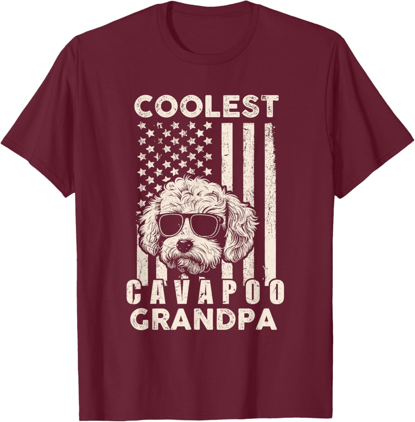 Coolest Cavapoo Grandpa Vintage American Flag Funny Dog Xmas T-Shirt - T-Shirt | Maroon
