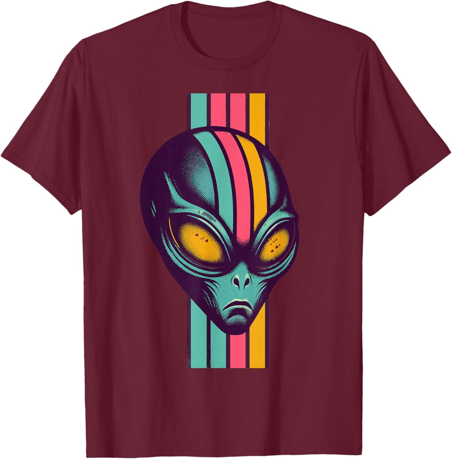 Cyber Alien Retro Vaporwave Aesthetic Head Space Galaxy UFO T-Shirt - T-Shirt | Maroon