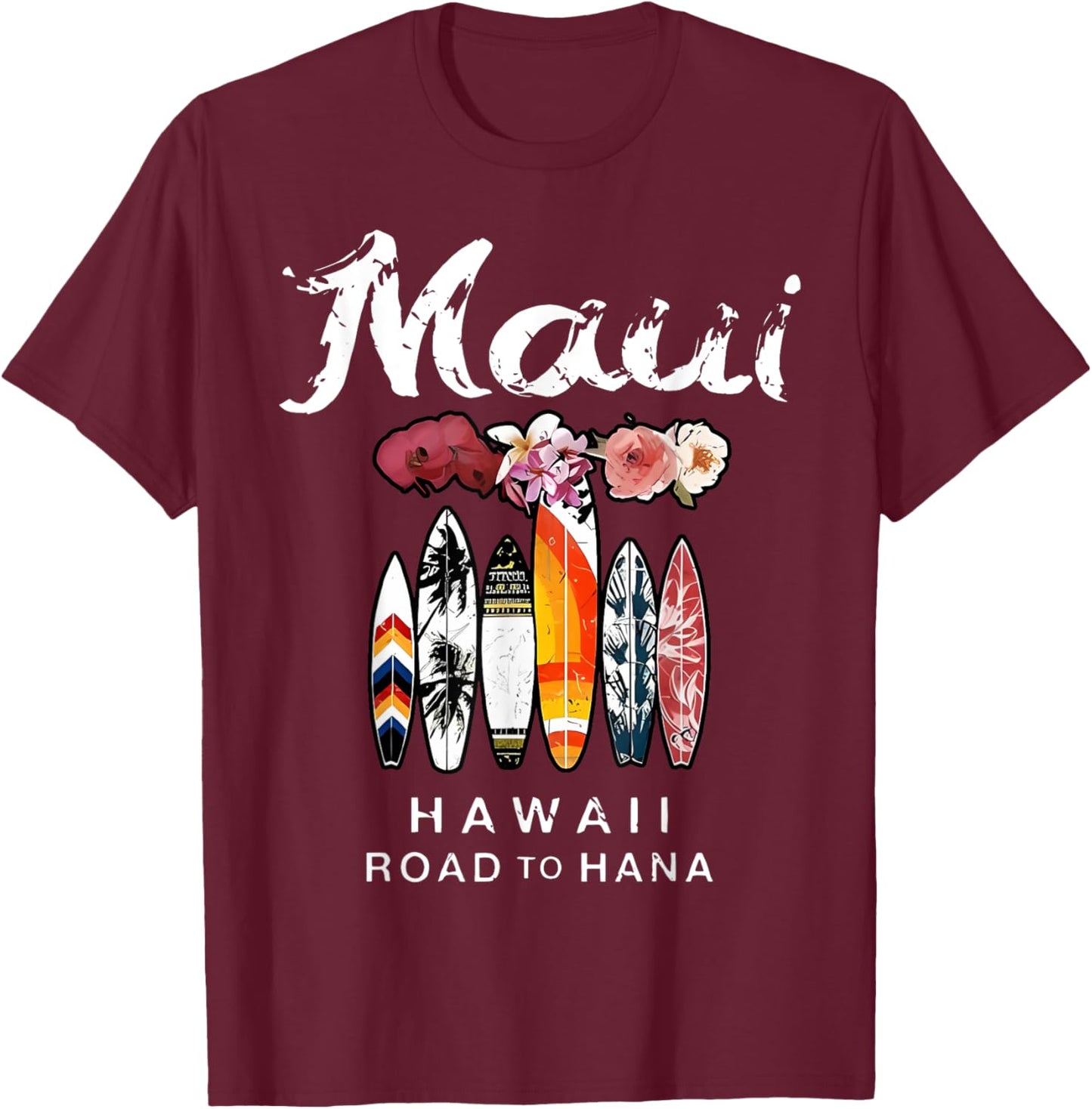 Maui Hawaii Road To Hana Surfboard Beach Vacation Family T-Shirt - T-Shirt | Maroon