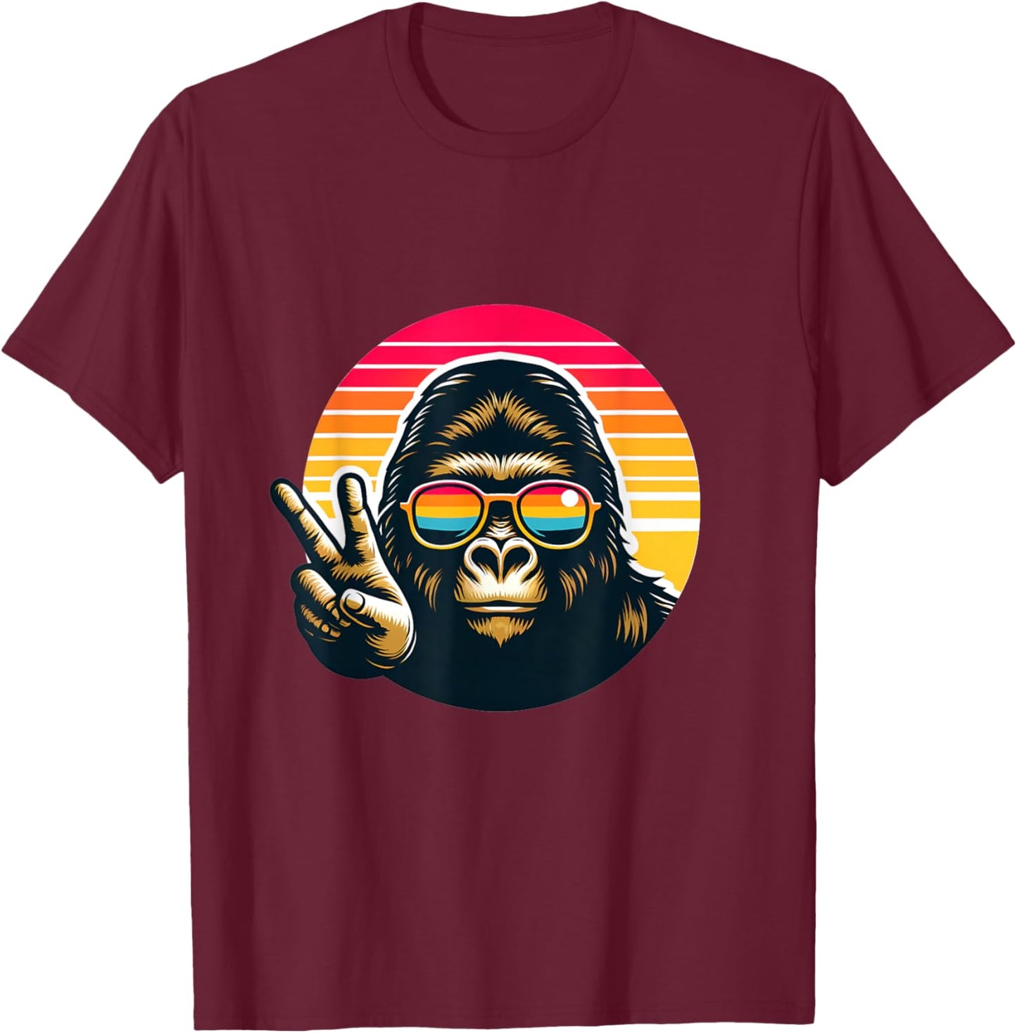 Retro peace gorilla monkey with sunglasses meme T-Shirt - T-Shirt | Maroon