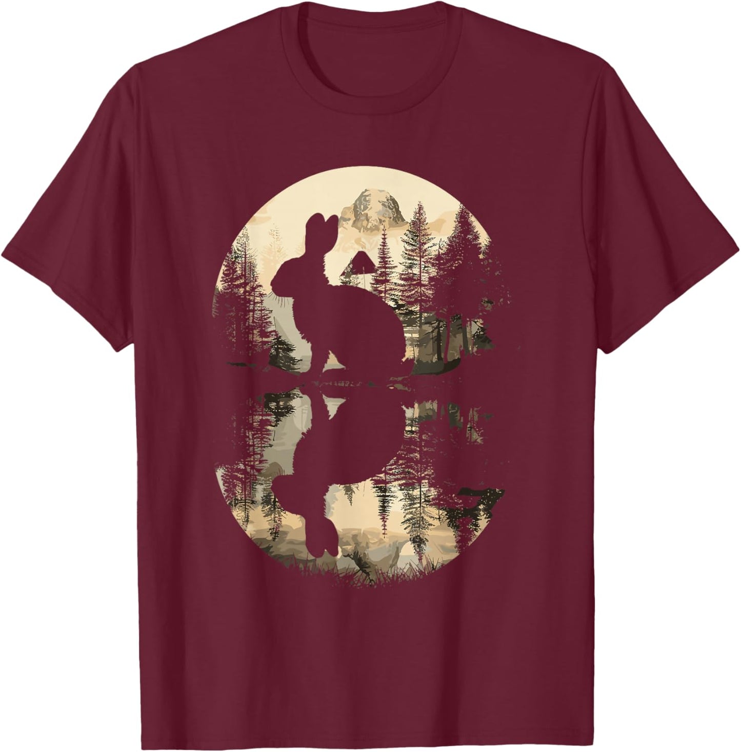 Rabbit Reflection Cute Bunny Nature Wildlife T-Shirt - T-Shirt | Maroon